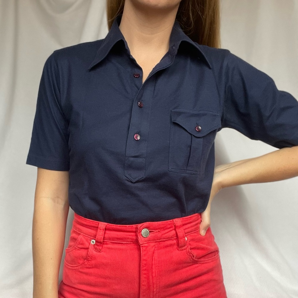 Vintage 70s dagger collar polo in navy
